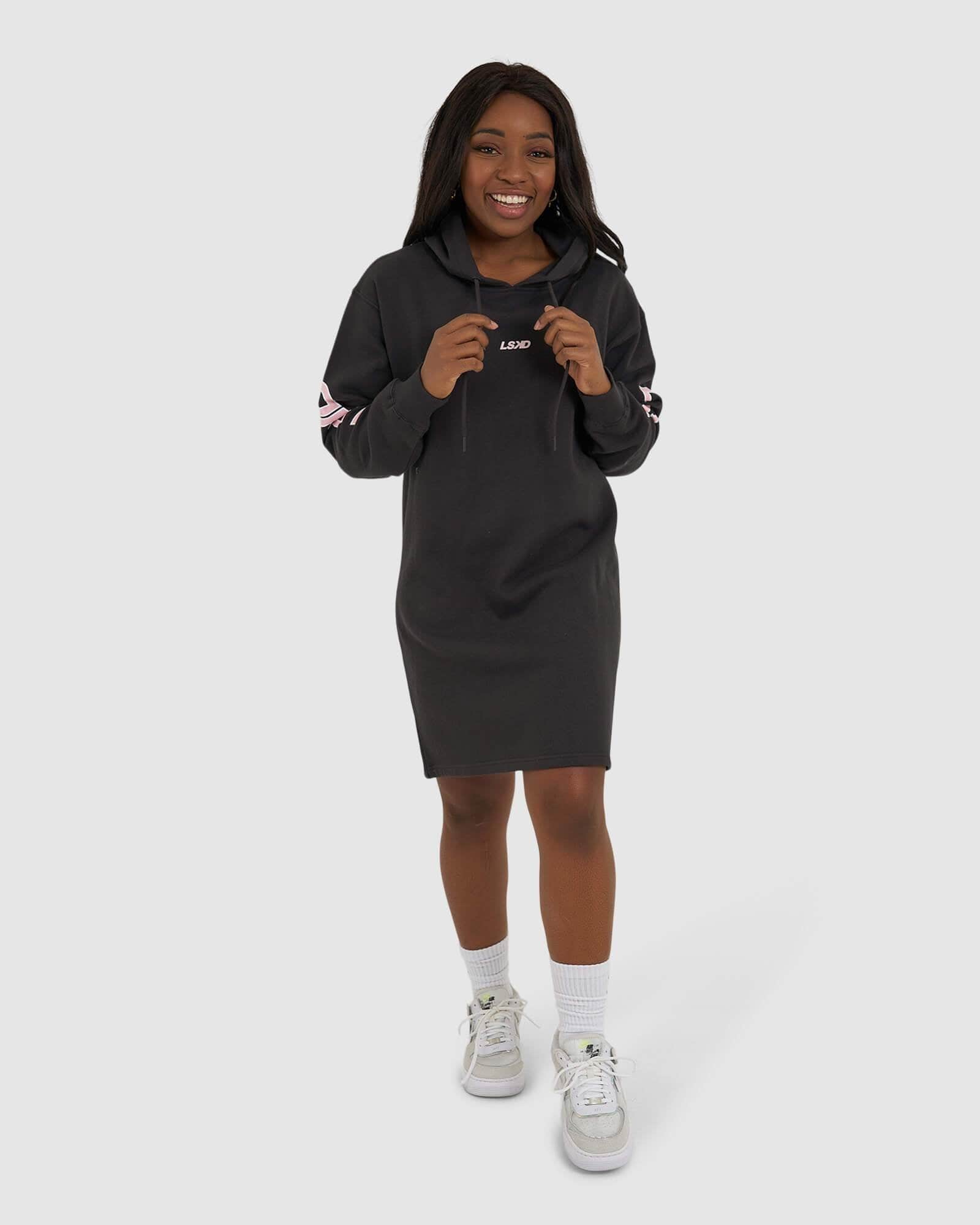 Model wearing DK Hoodie Dress - Pirate Black