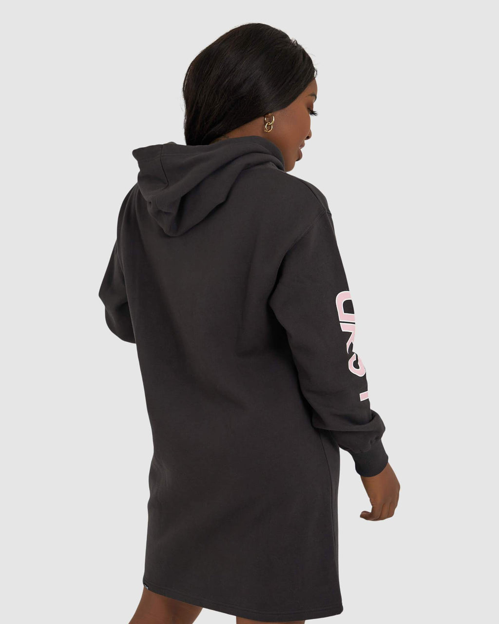 Model wearing DK Hoodie Dress - Pirate Black