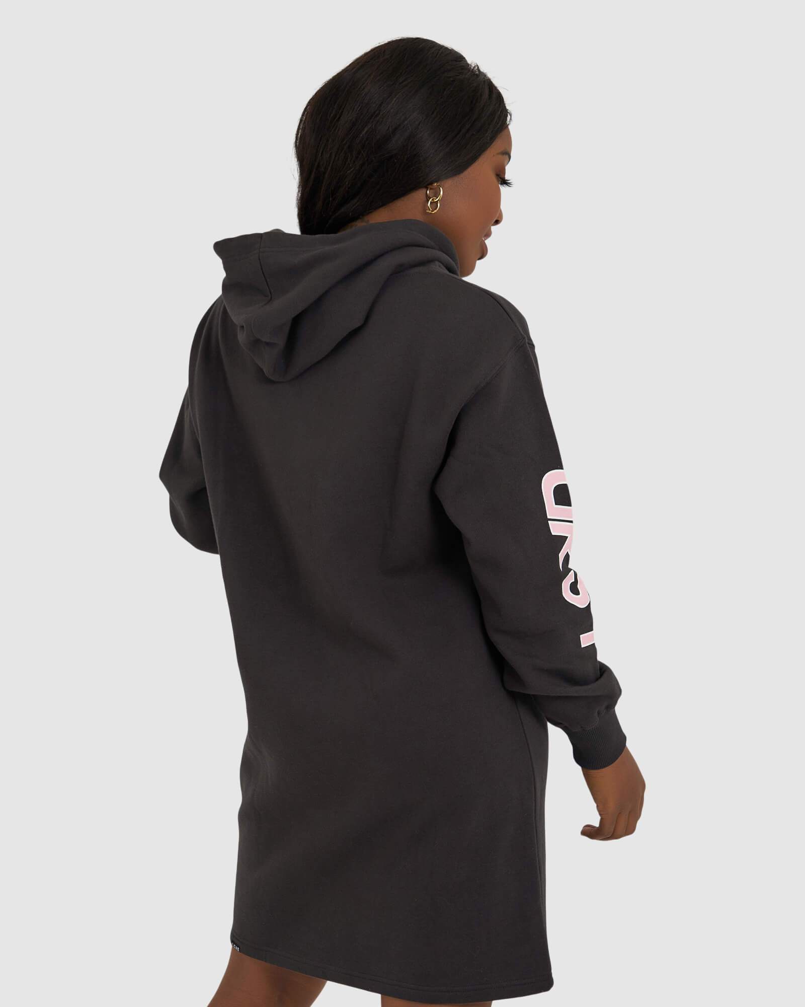 Model wearing DK Hoodie Dress - Pirate Black