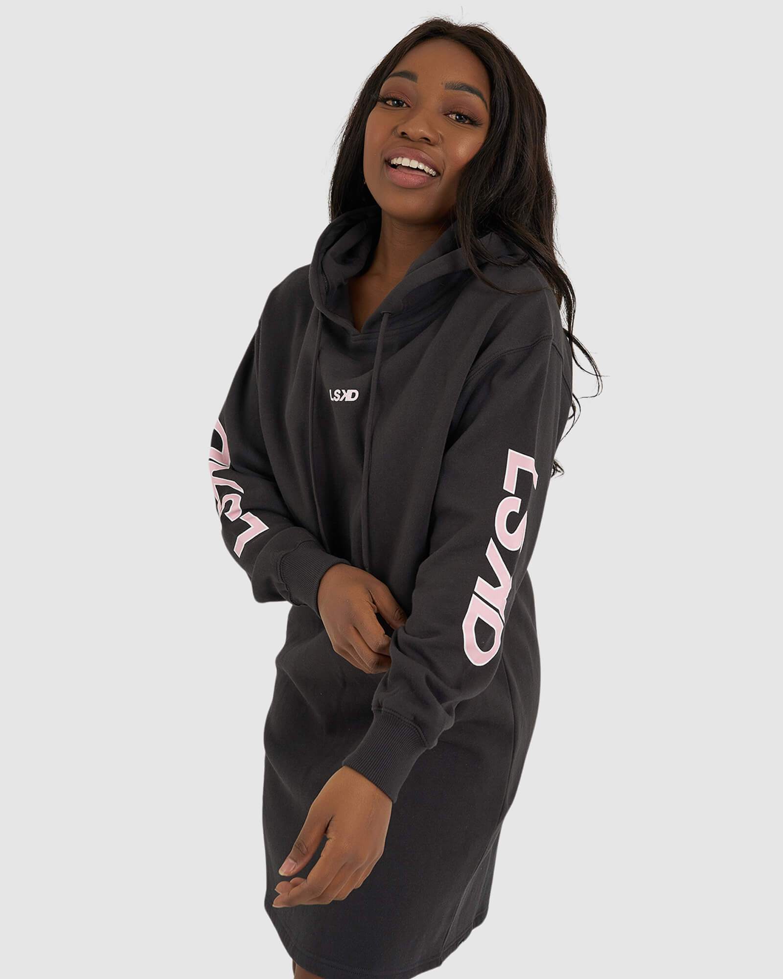 Model wearing DK Hoodie Dress - Pirate Black