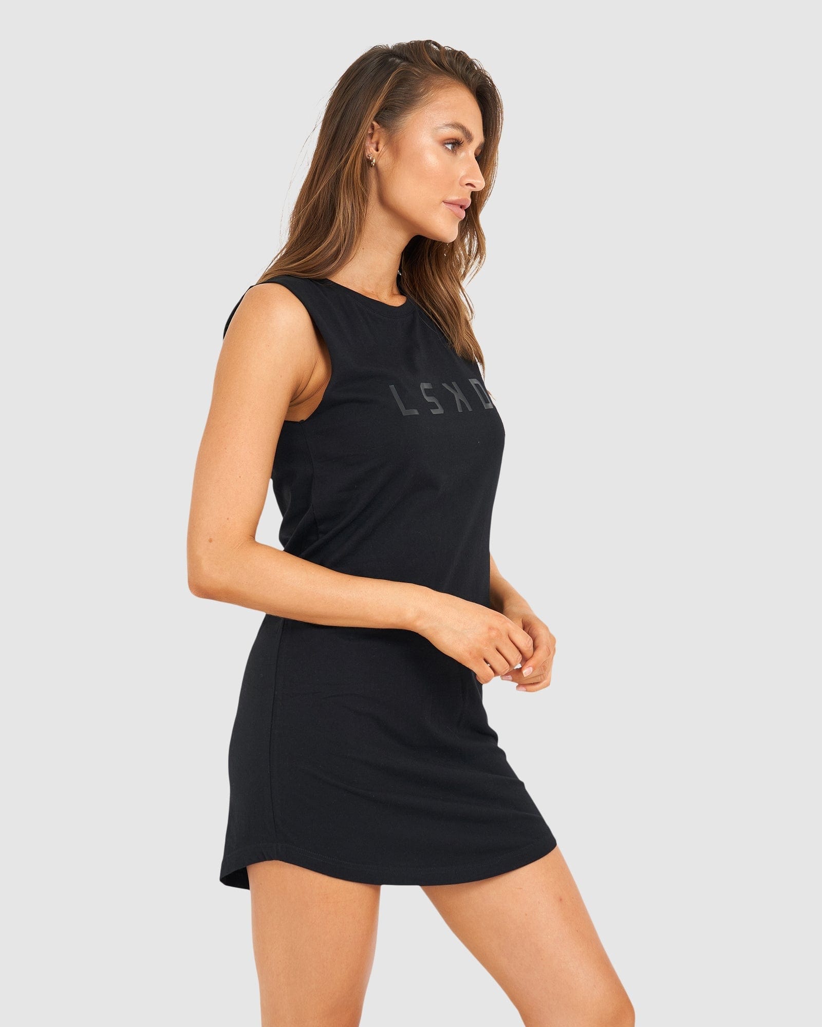 Model wearing Structure Dress - Black-Black