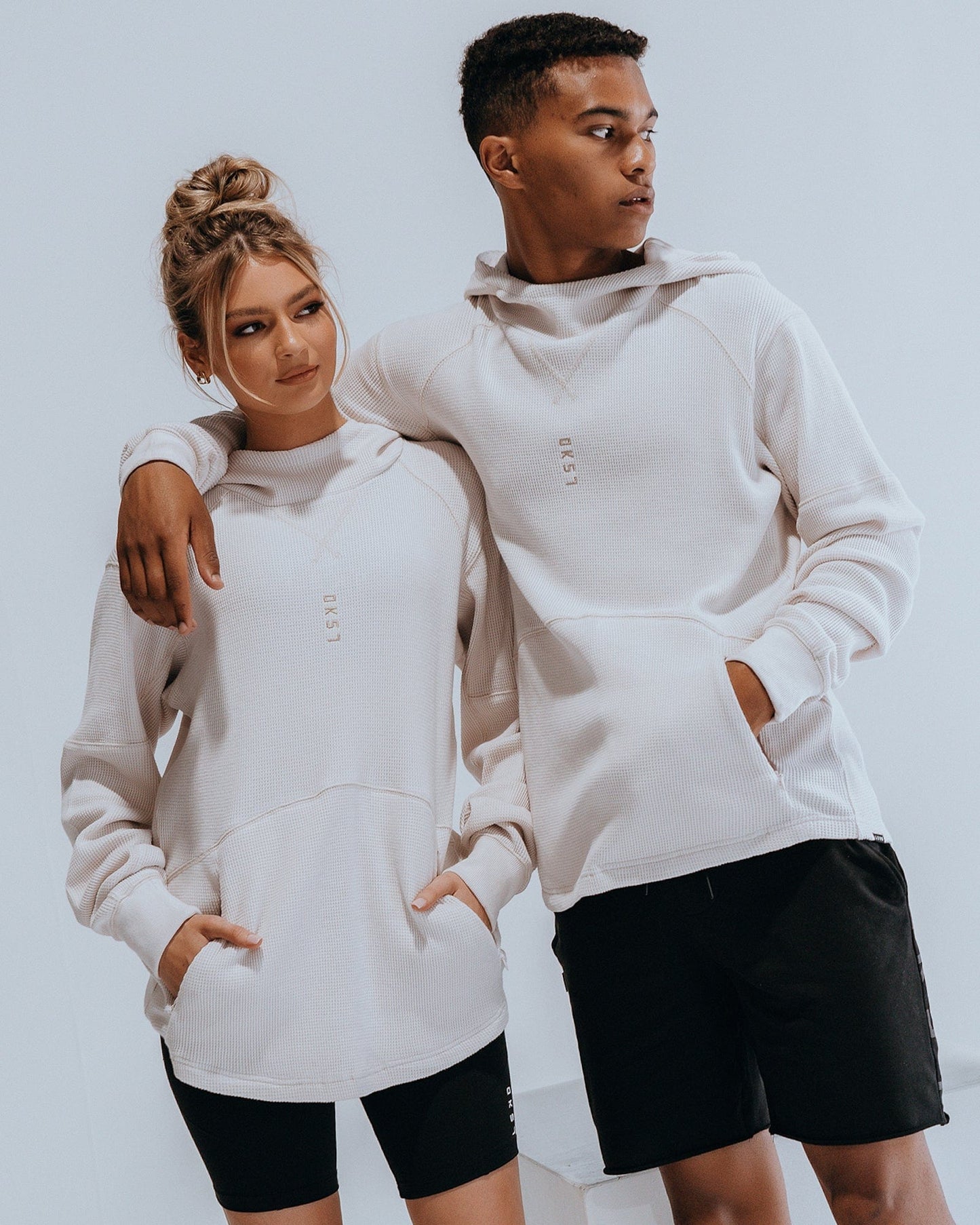 Model wearing Unisex 5am Waffle Hood - Clay