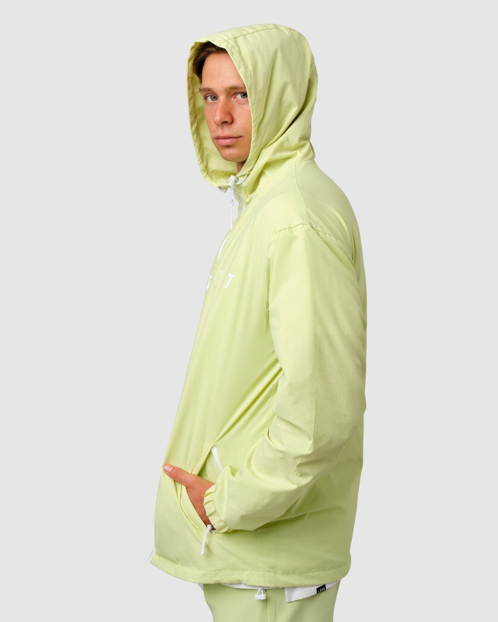 Model wearing Drill Track Jacket Oversize - Pastel Lime