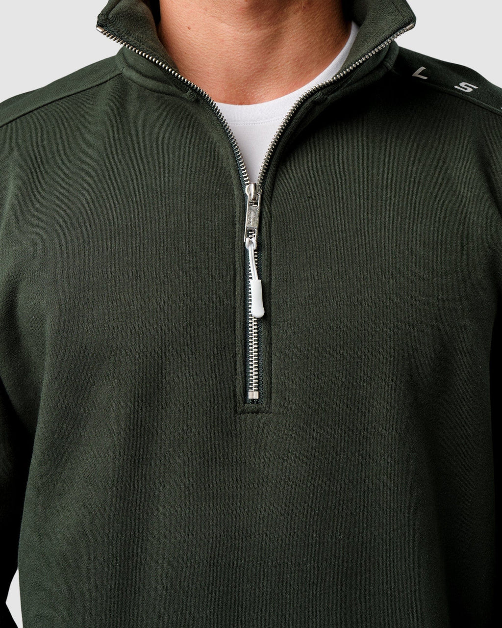 Model wearing Competitor 1/4 Zip Sweater - Forest