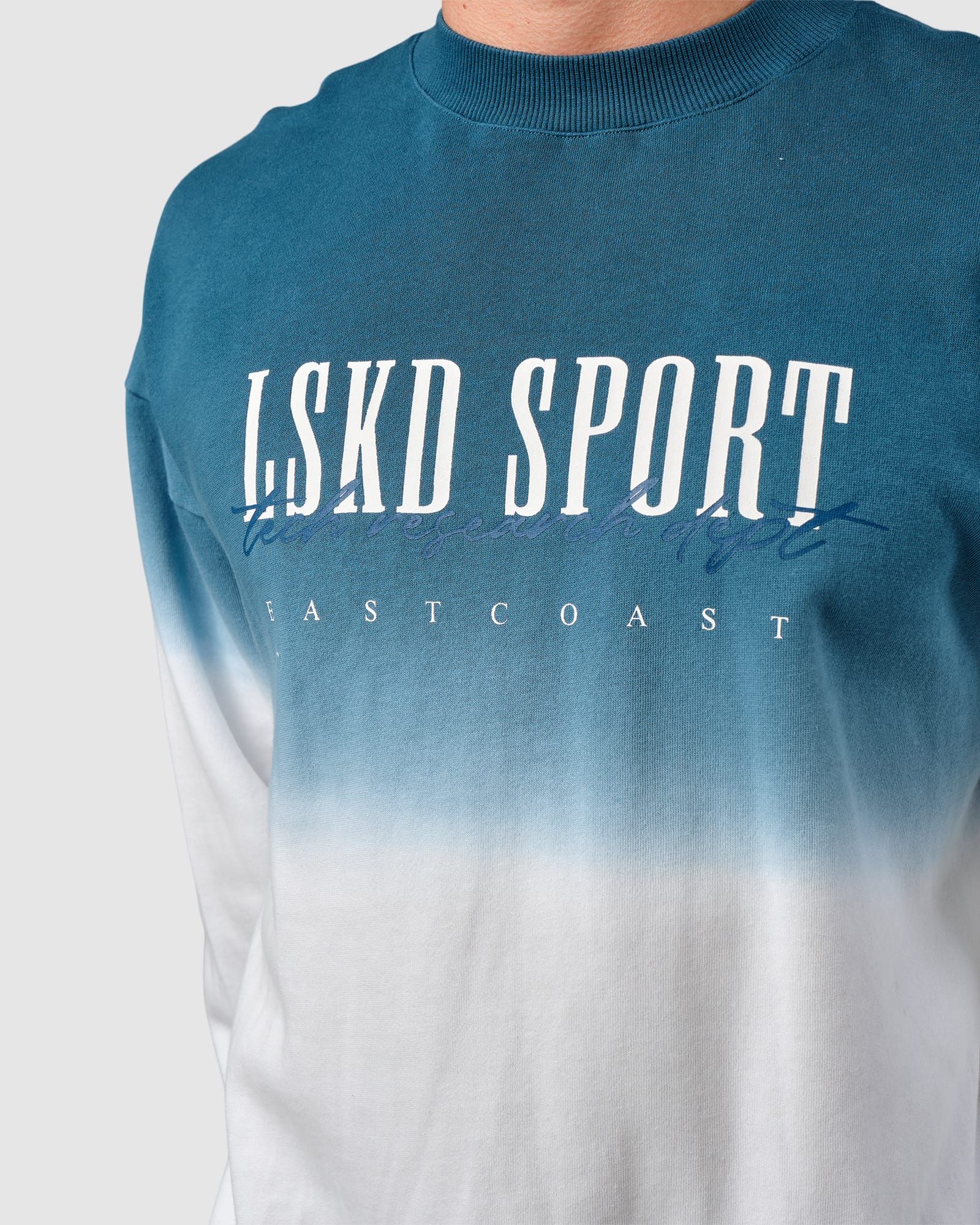 Model wearing Gradient Sweater - Atlantic-White