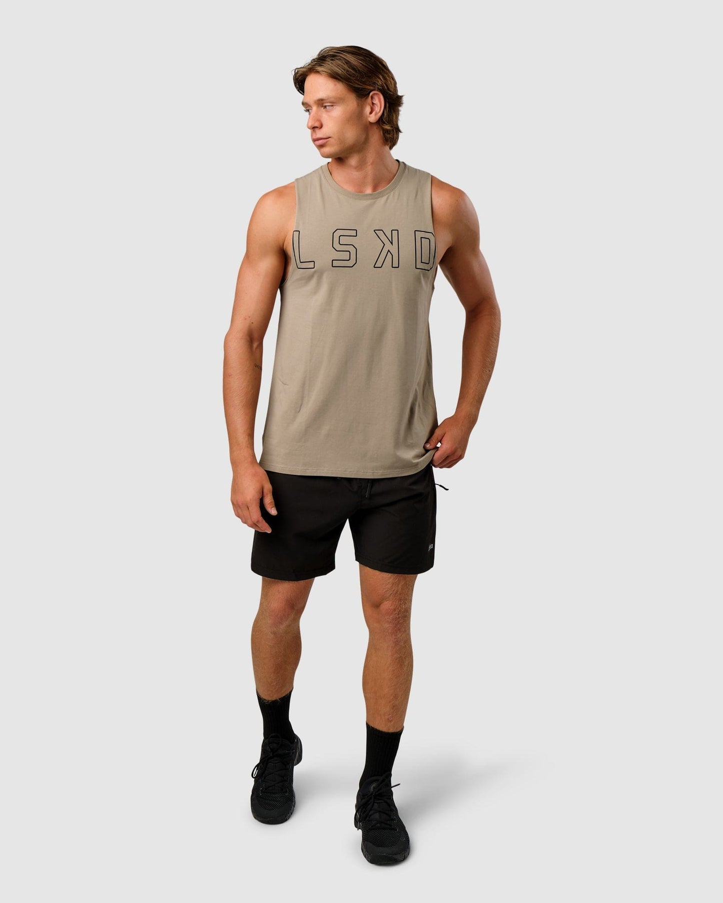 Model wearing Expand FLXCotton Training Fit Tank - Laurel Oak