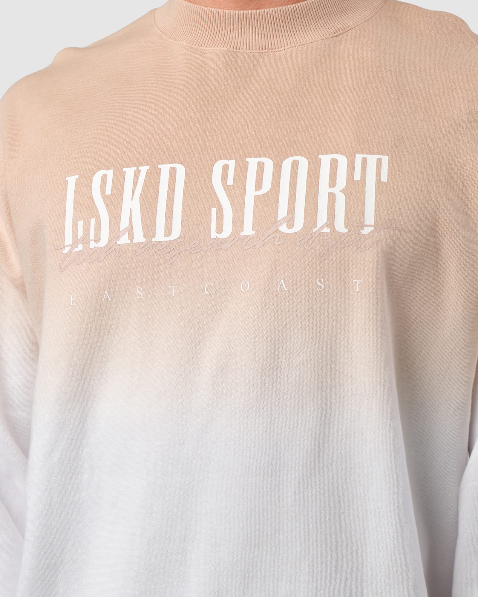 Model wearing Gradient Sweater - Nude-White