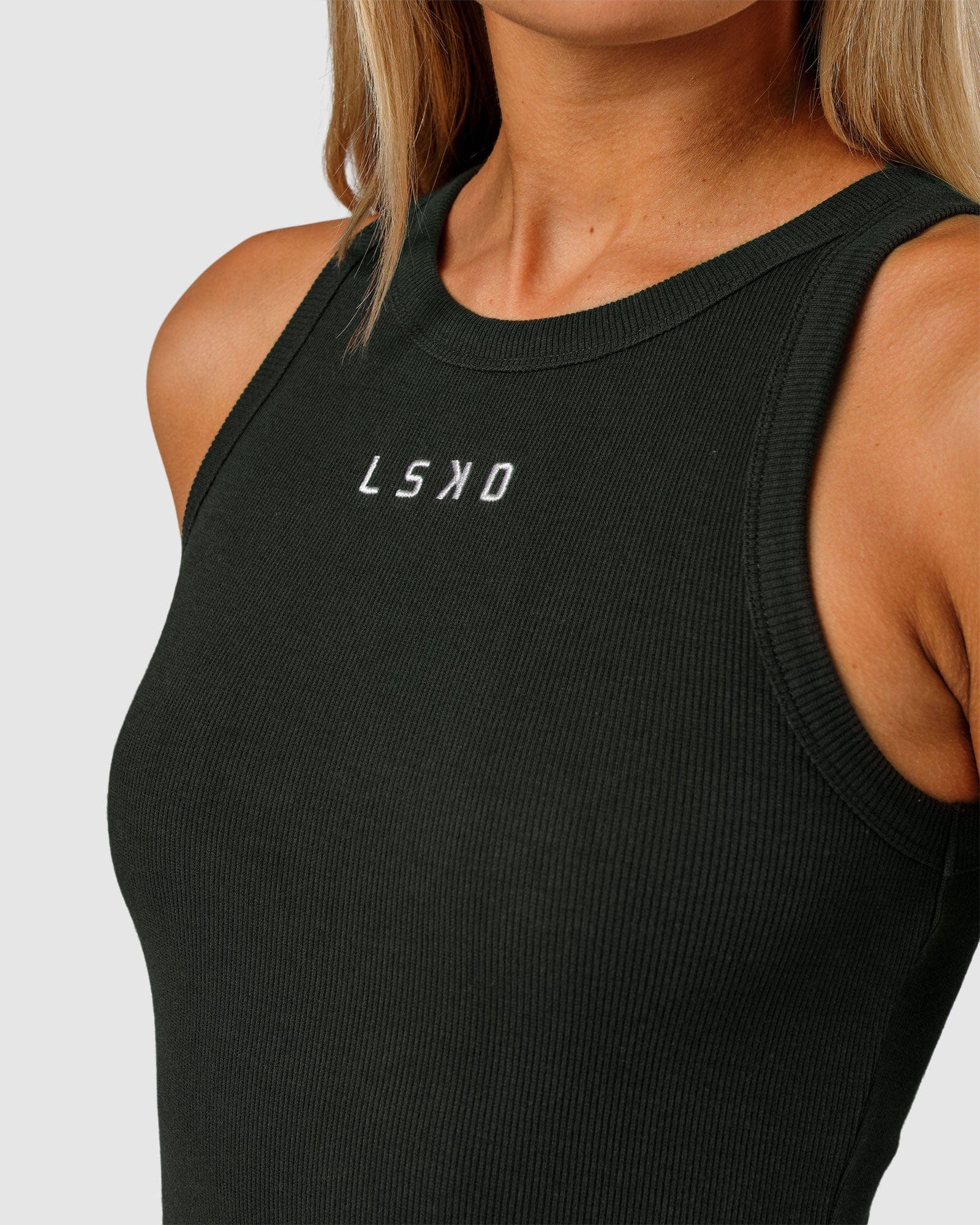 Model wearing Field Ribbed Tank Dress - Pirate Black