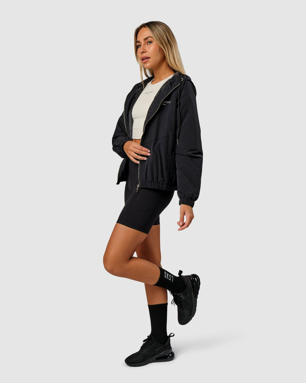 Model wearing Mayweather Spray Jacket - Black