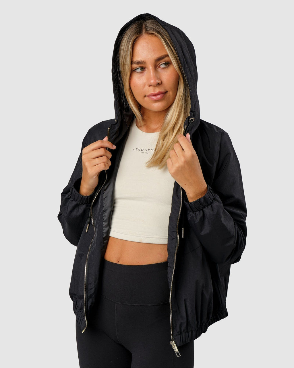 Model wearing Mayweather Spray Jacket - Black