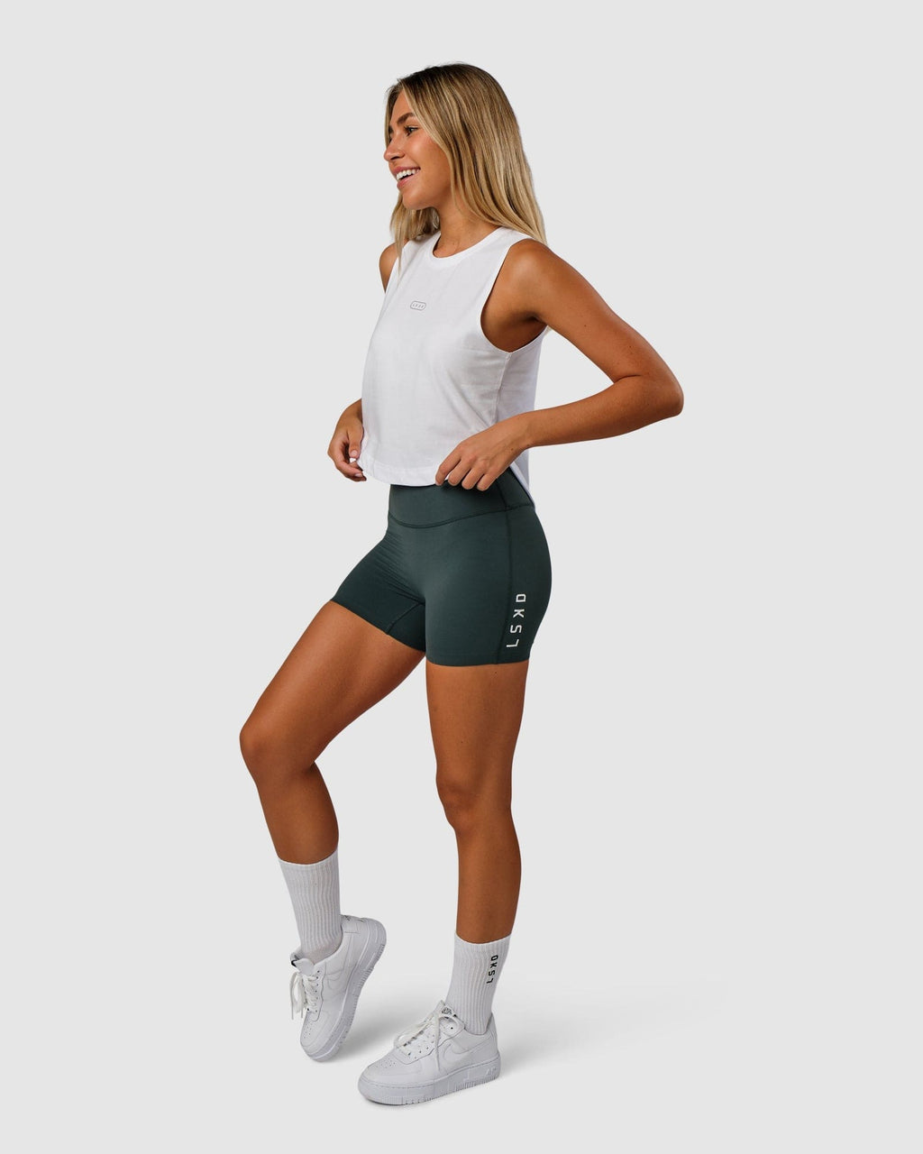 Model wearing Lotus Tank - White