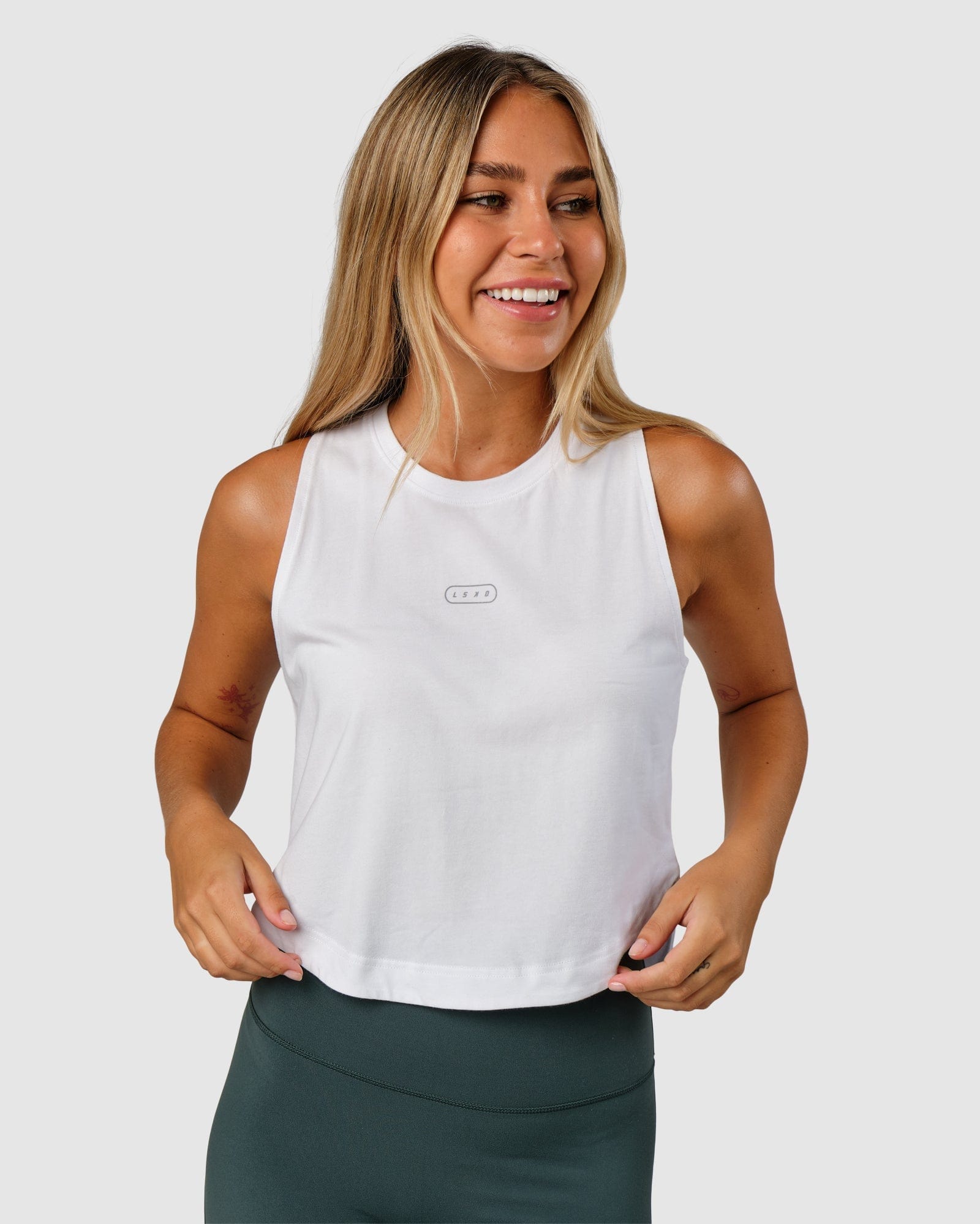 Model wearing Lotus Tank - White