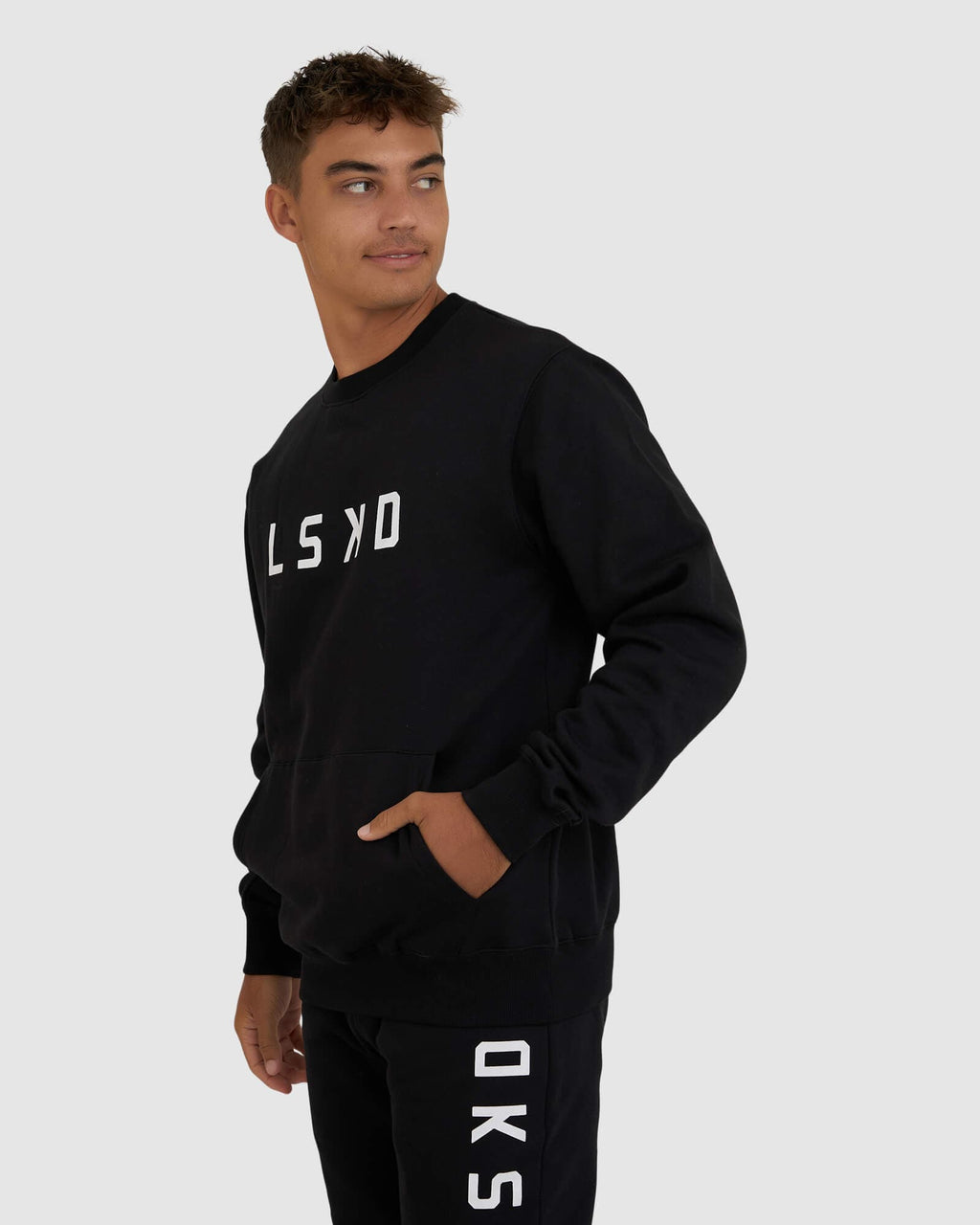 Model wearing Unisex Structure Sweater - Black-White