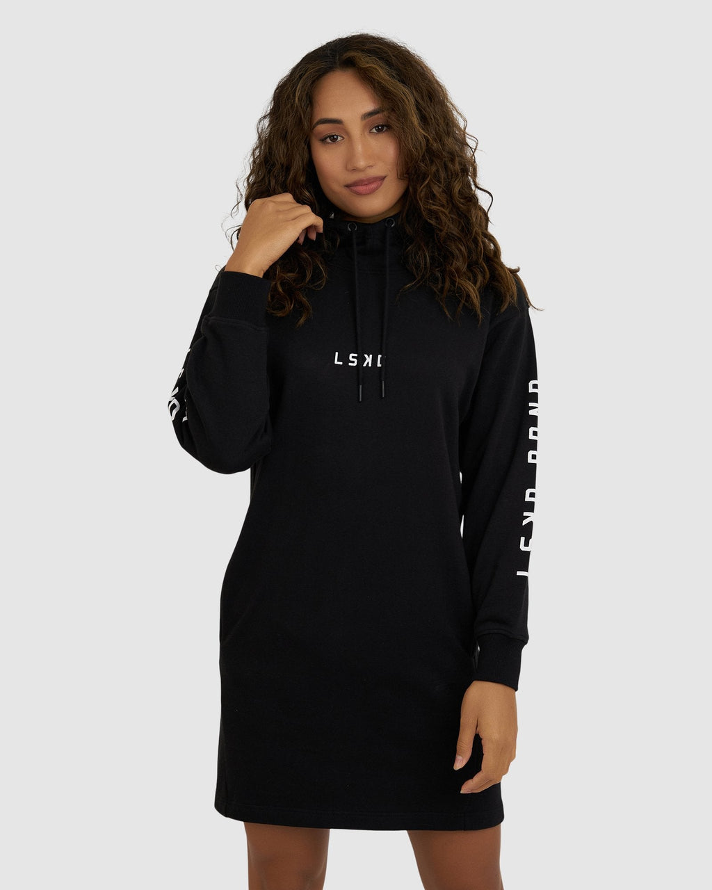 Model wearing Perspective Pullover Dress - Black-White