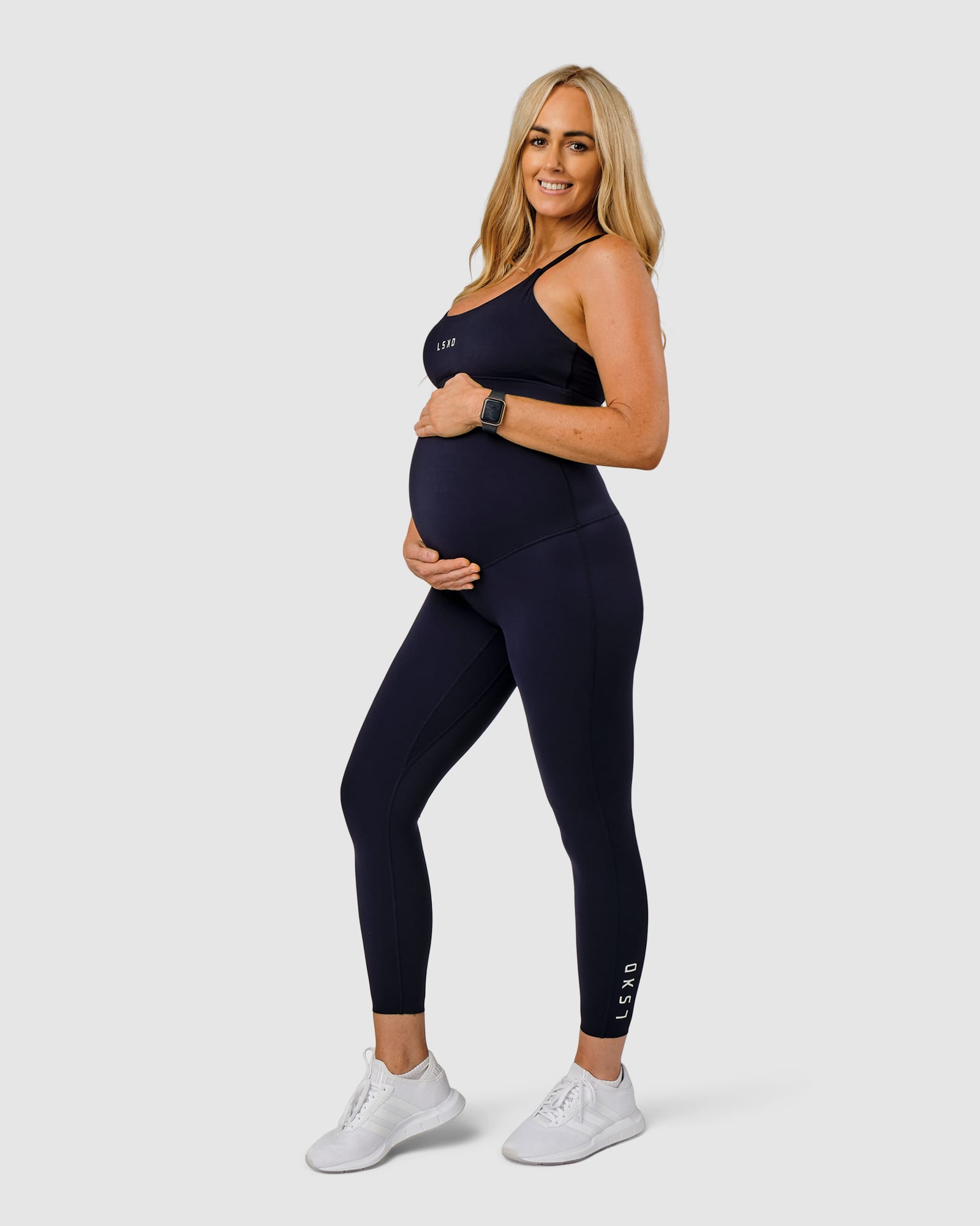 Model wearing Elixir Full Length Maternity Tight - Navy
