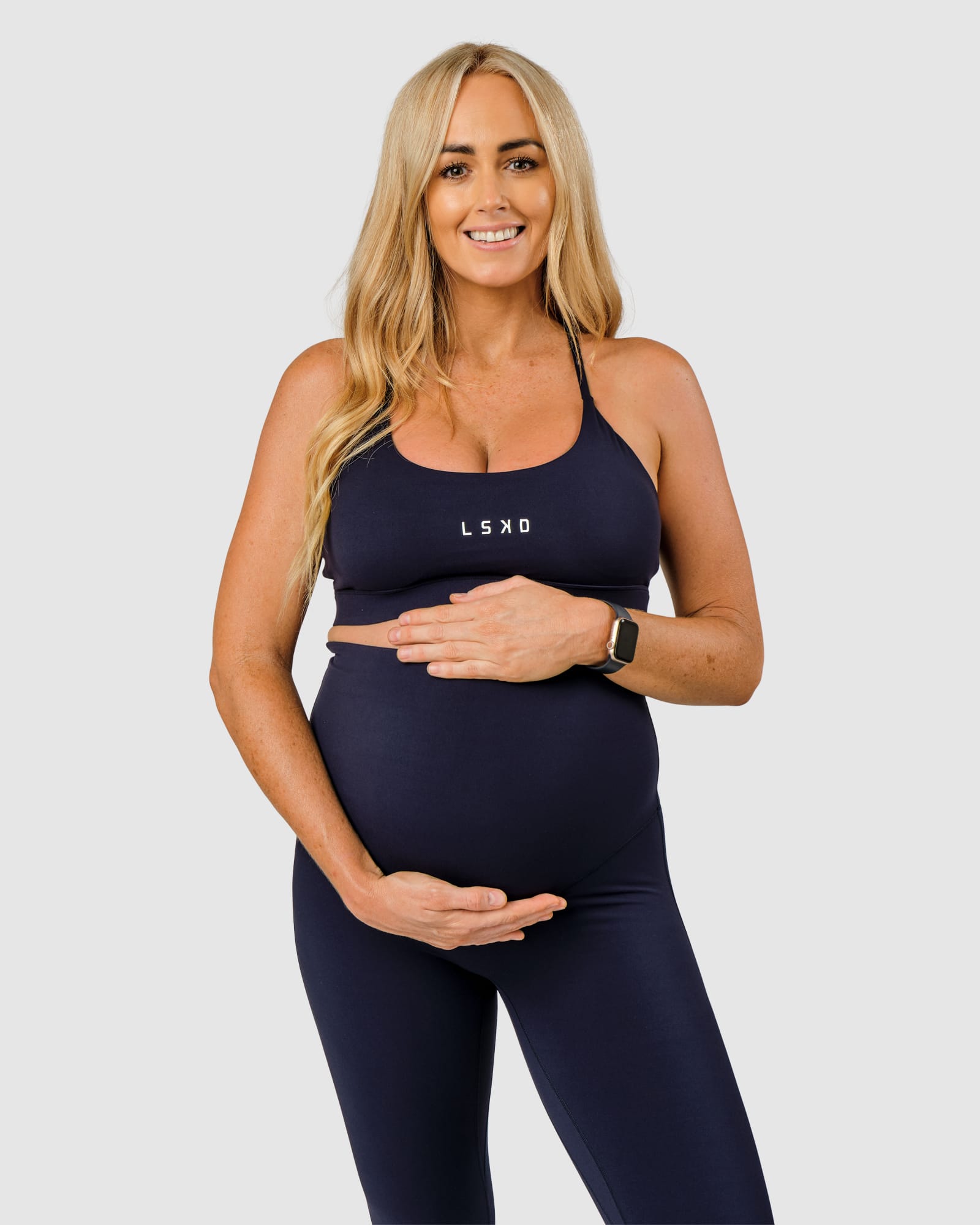 Model wearing Elixir Full Length Maternity Tight - Navy
