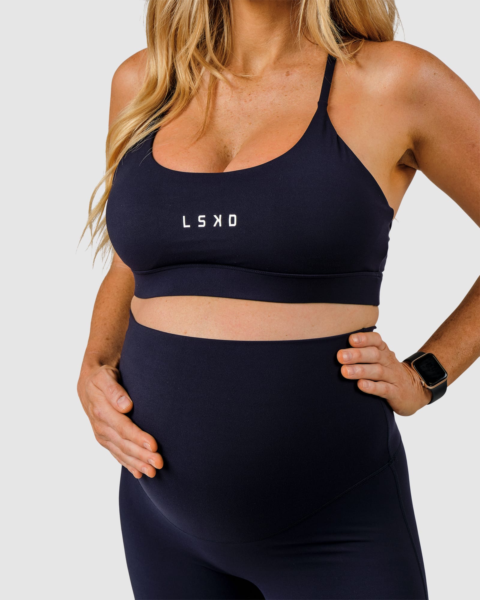 Model wearing Elixir Full Length Maternity Tight - Navy