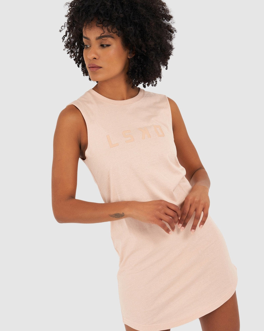 Model wearing Structure Dress - Dusty Pink