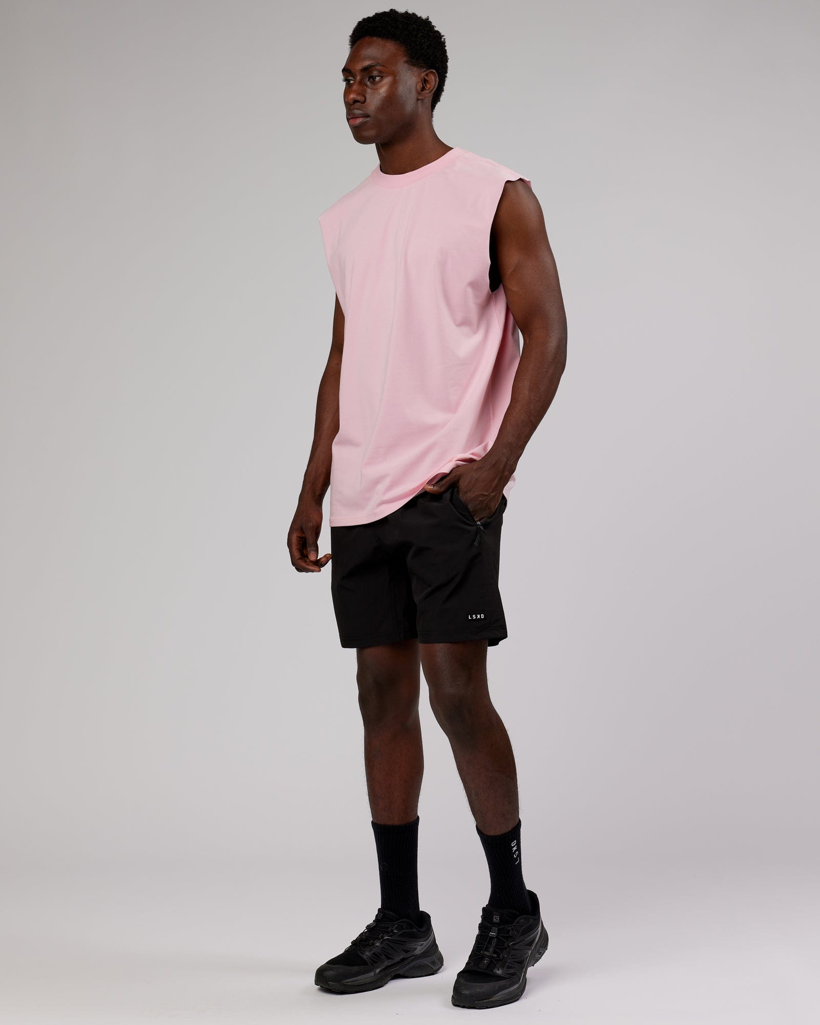 Model wearing LTRD FLXCotton Tank Oversize - Bleached Mauve