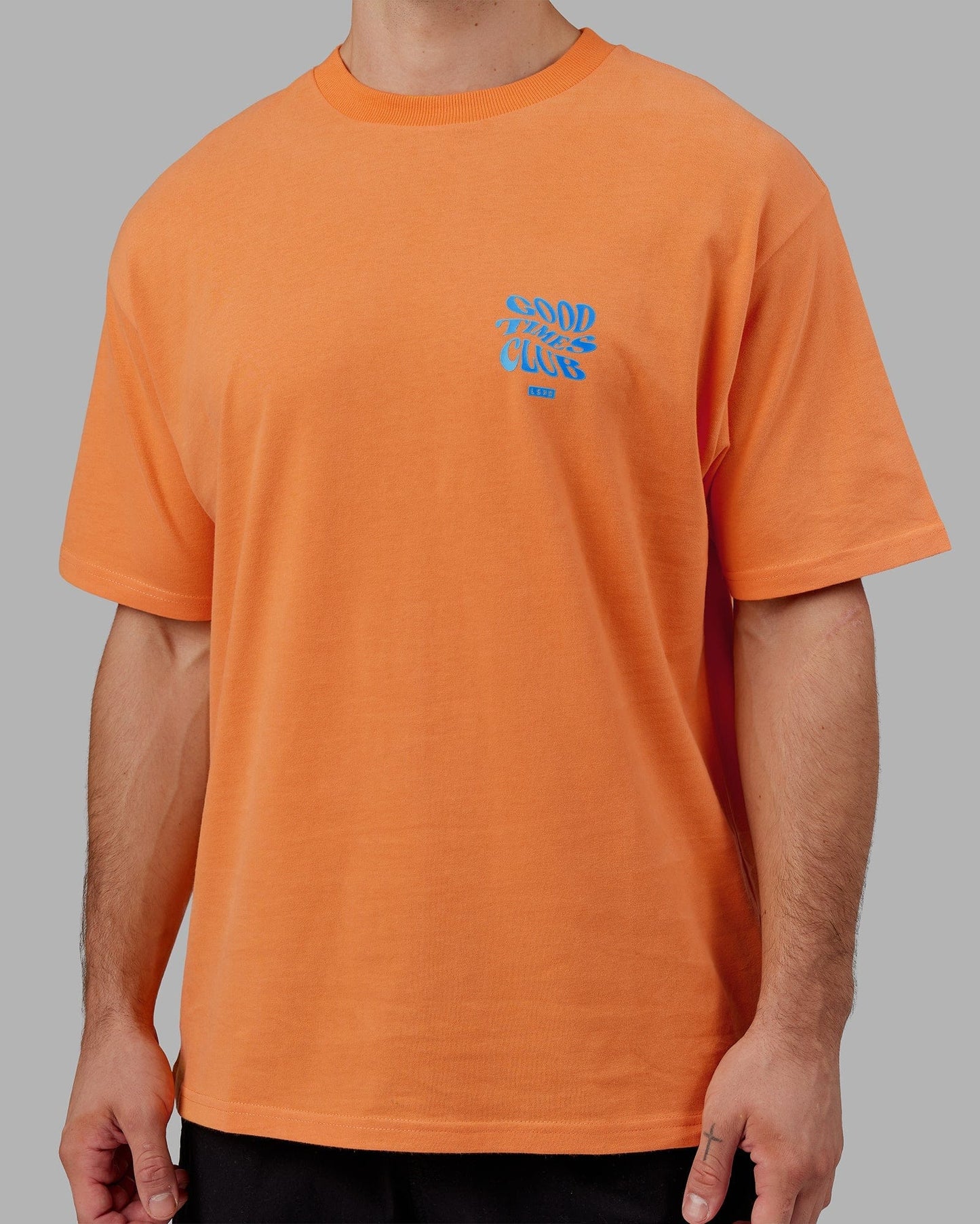 Model wearing Good Times Heavyweight Tee Oversize - Tangerine-Blue