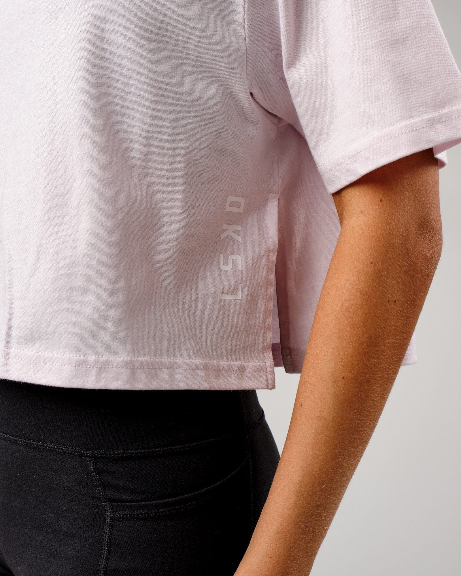 Model wearing Bella Tee - Orchid Ice