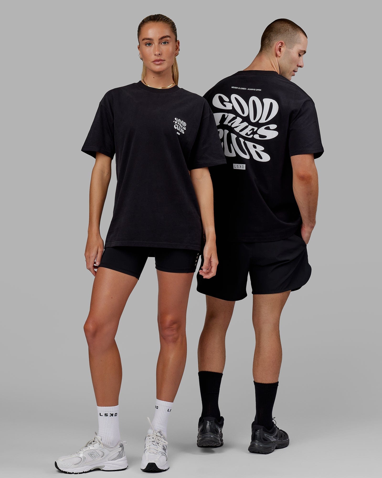 Model wearing Unisex Good Times Heavyweight Tee Oversize - Black-White