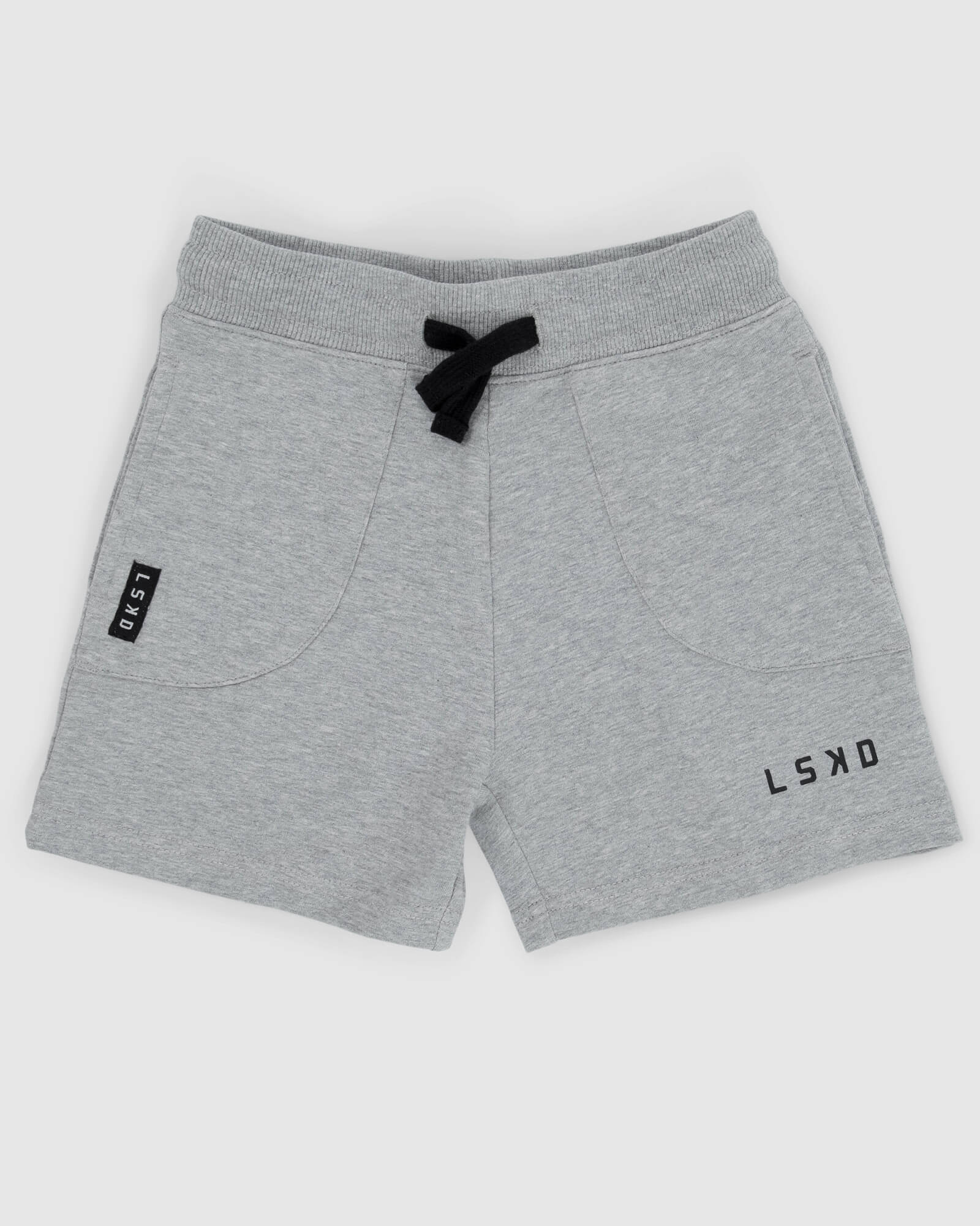 Model wearing Routine Track Short (00-8) - Lt Grey Marl