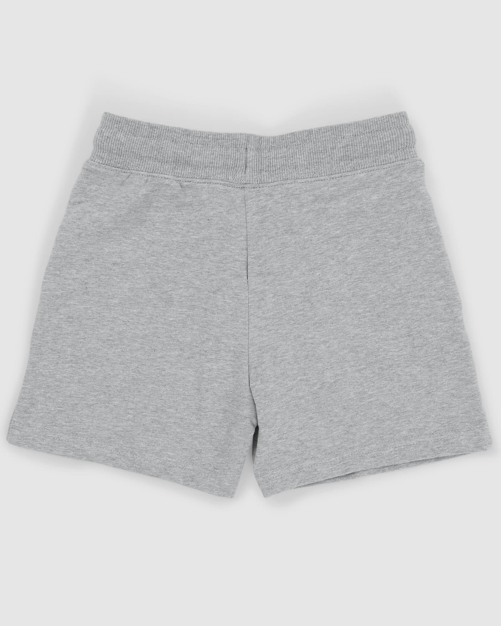 Model wearing Routine Track Short (00-8) - Lt Grey Marl