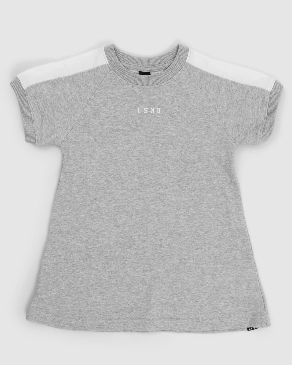 Model wearing Shooter Tee Dress (00-8) - Lt Grey Marl