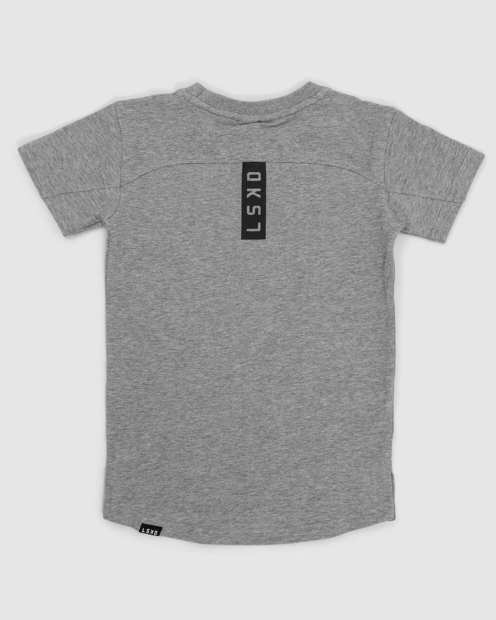 Model wearing Tab Tee (00-8) - Lt Grey Marl