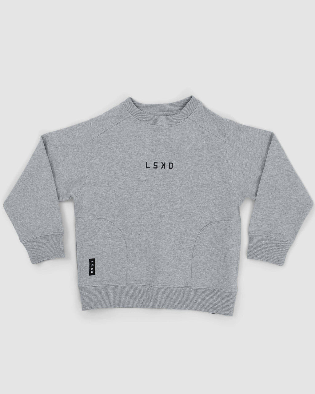 Model wearing Routine Sweater (00-8) - Lt Grey Marl