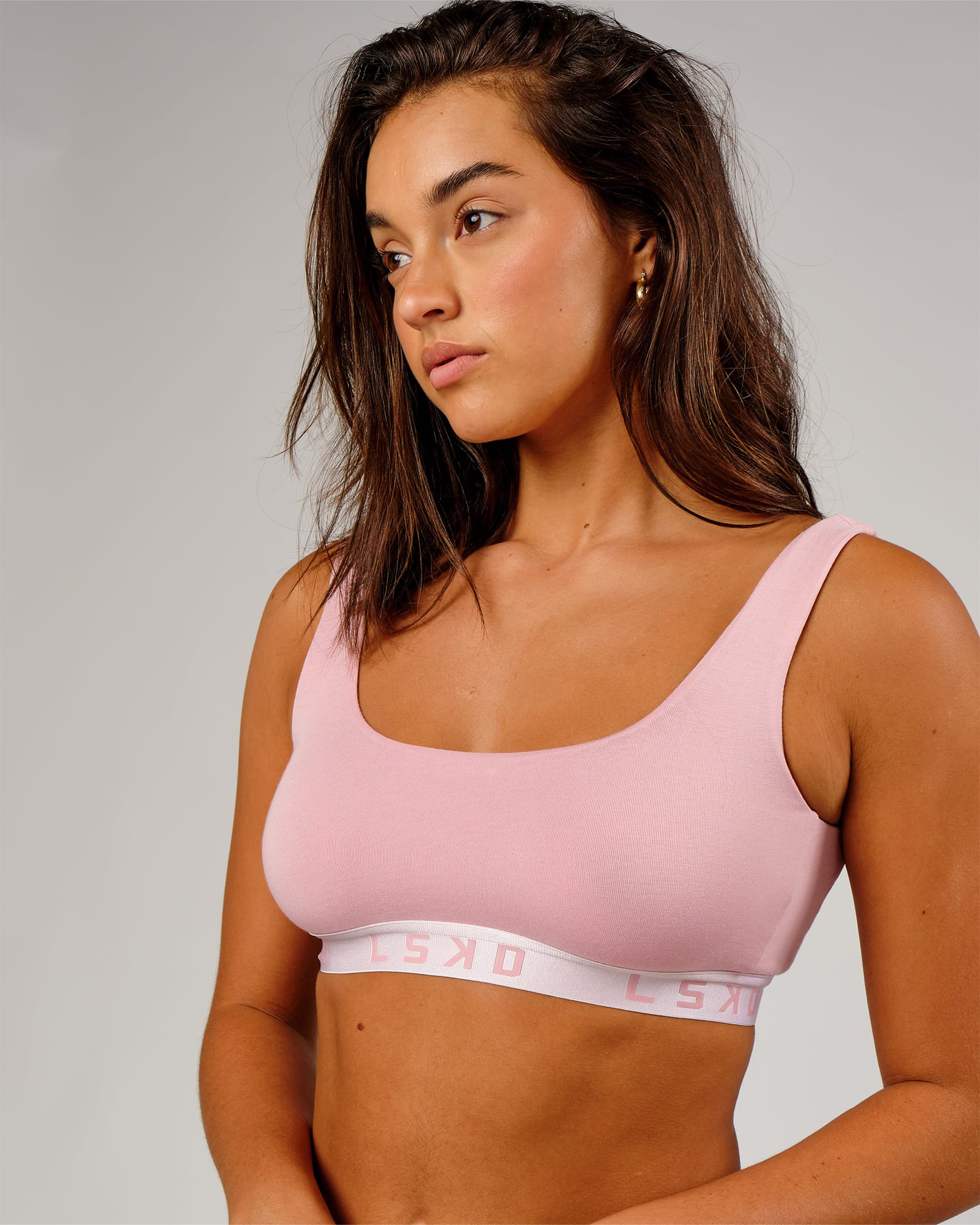 Model wearing Gigi Lounge Bra - Sweet Pink