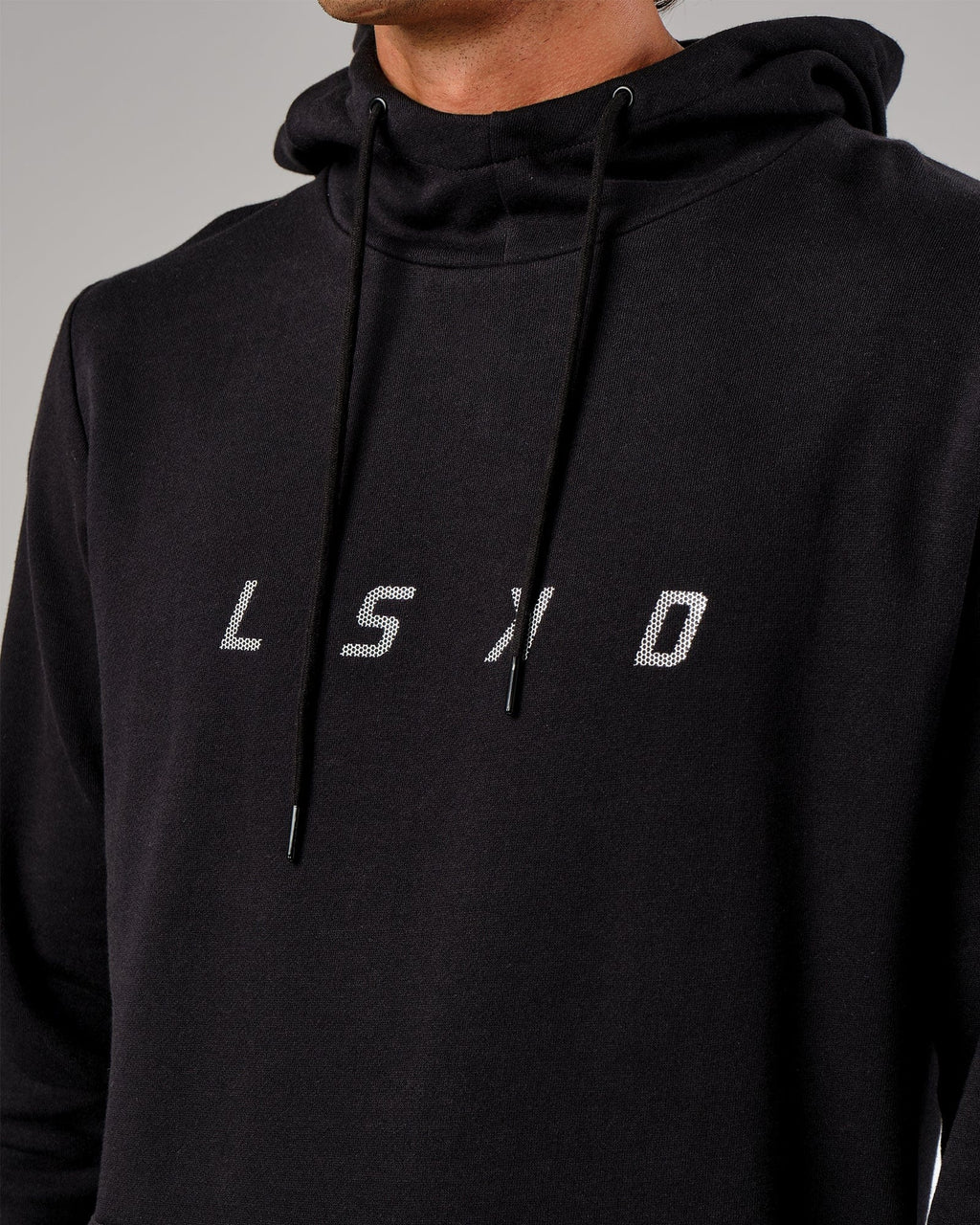 Model wearing Grid Hoodie - Black