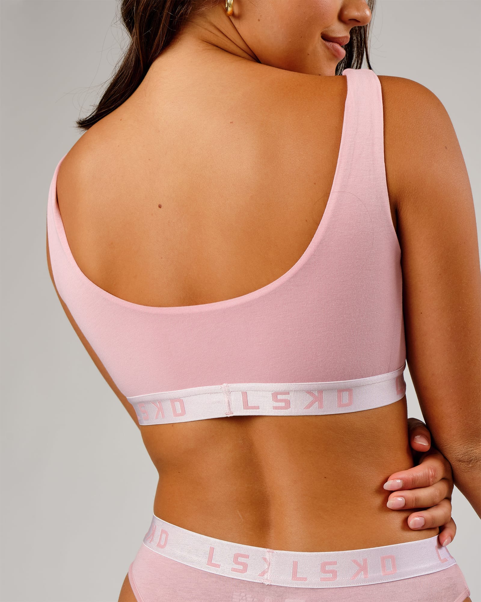 Model wearing Gigi Lounge Bra - Sweet Pink