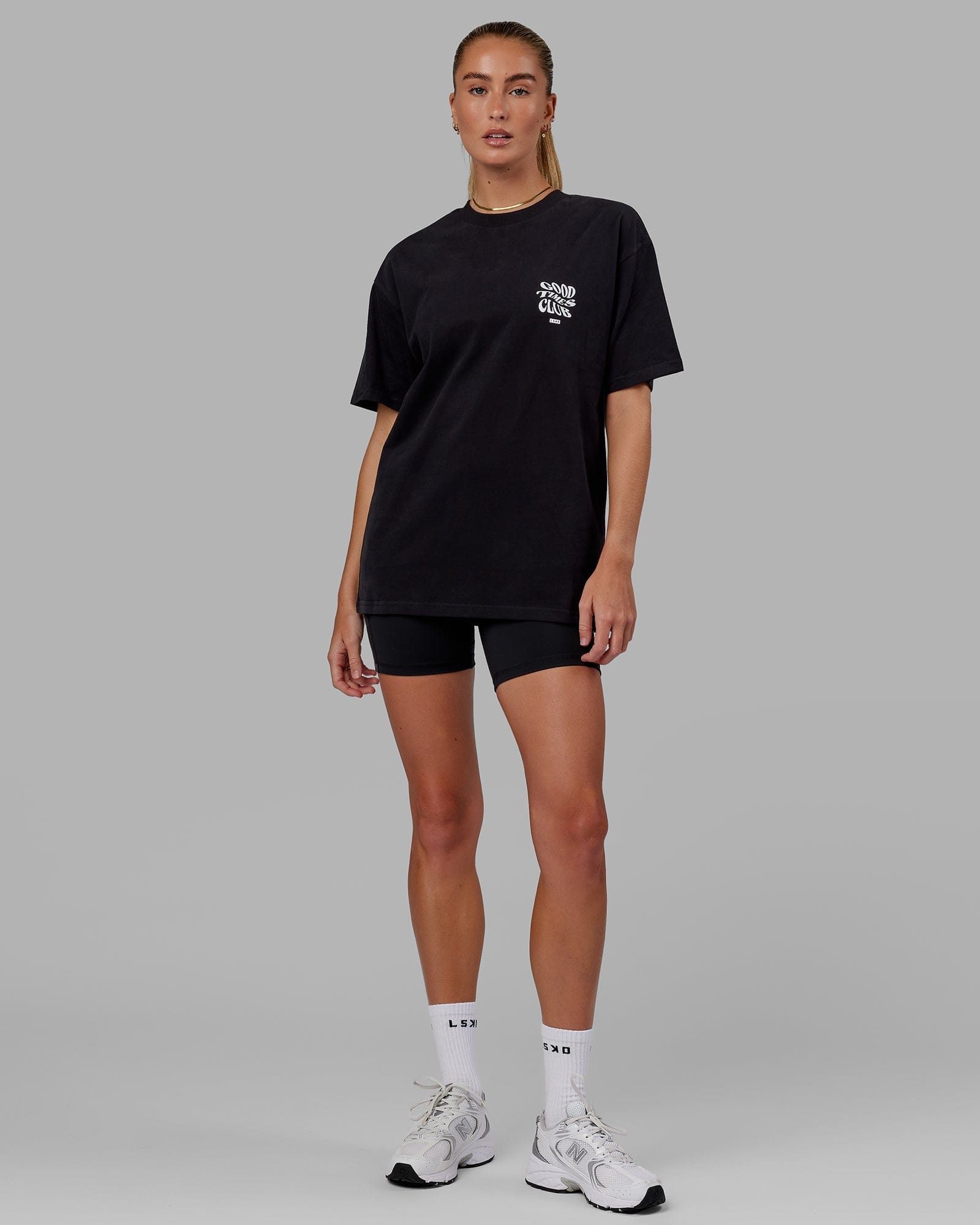 Model wearing Unisex Good Times Heavyweight Tee Oversize - Black-White