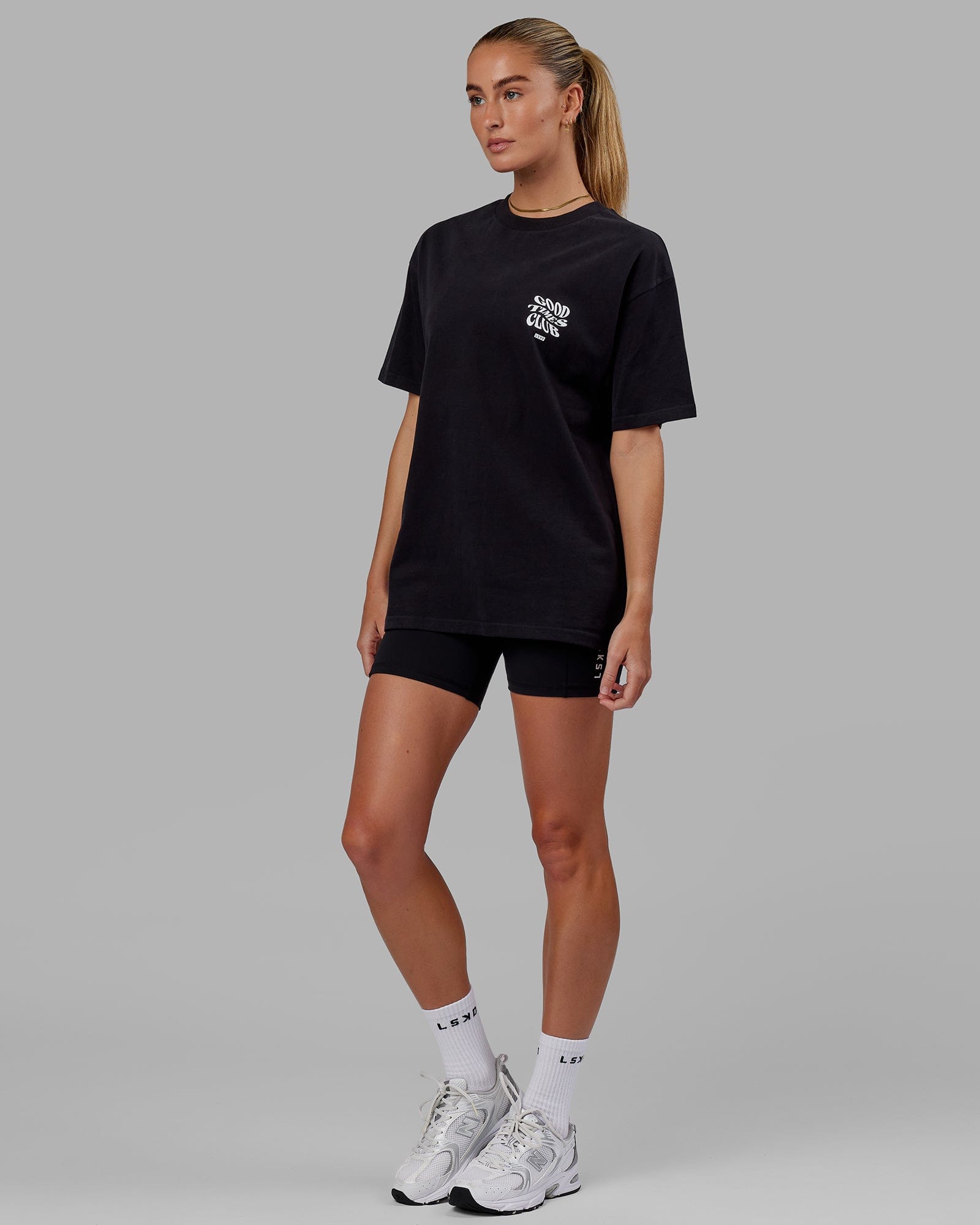 Model wearing Unisex Good Times Heavyweight Tee Oversize - Black-White