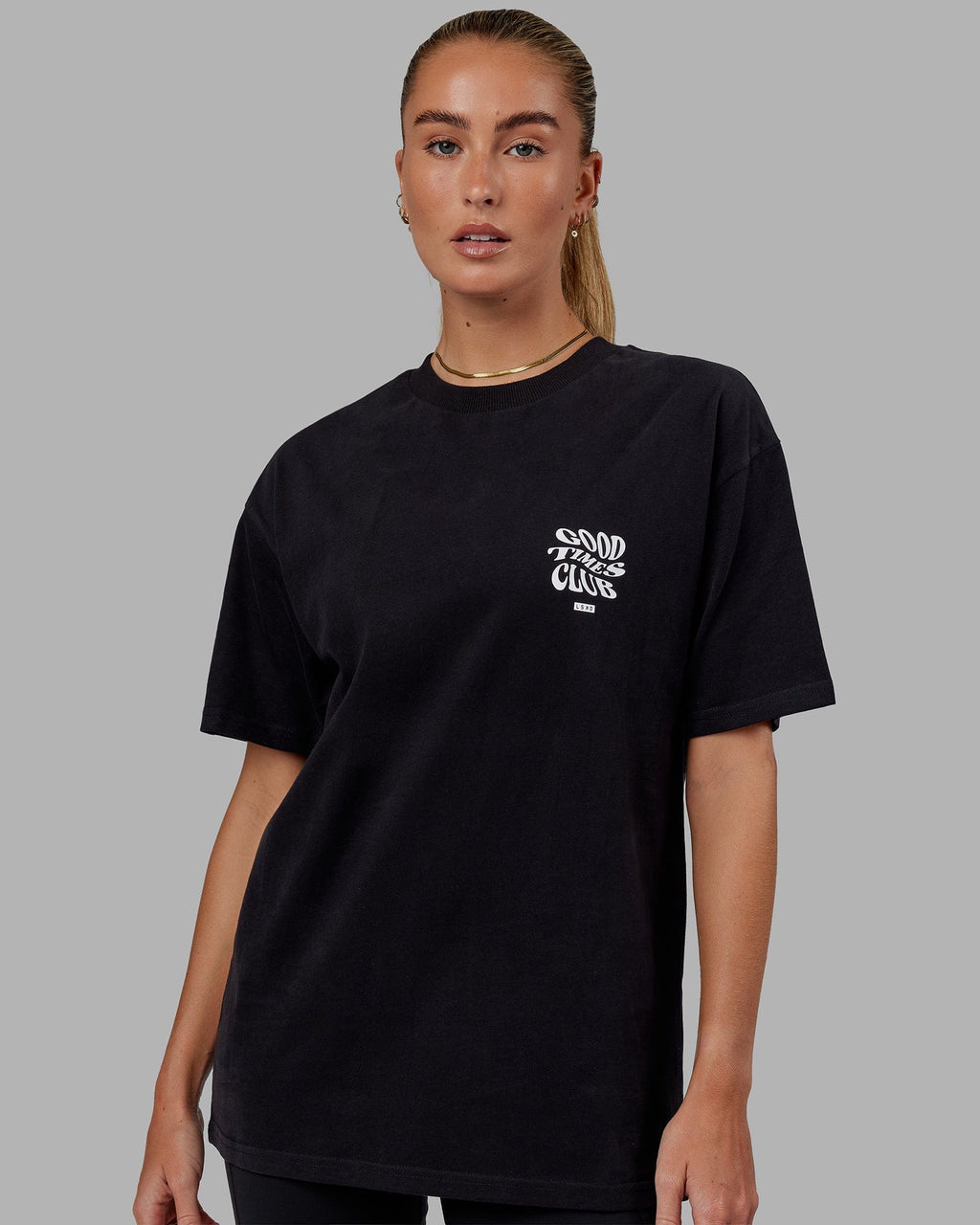 Model wearing Unisex Good Times Heavyweight Tee Oversize - Black-White