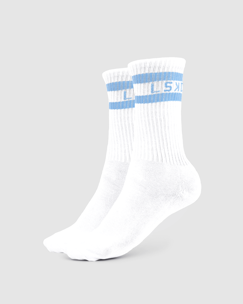Model wearing A-Line Crew Sock - Soft Blue