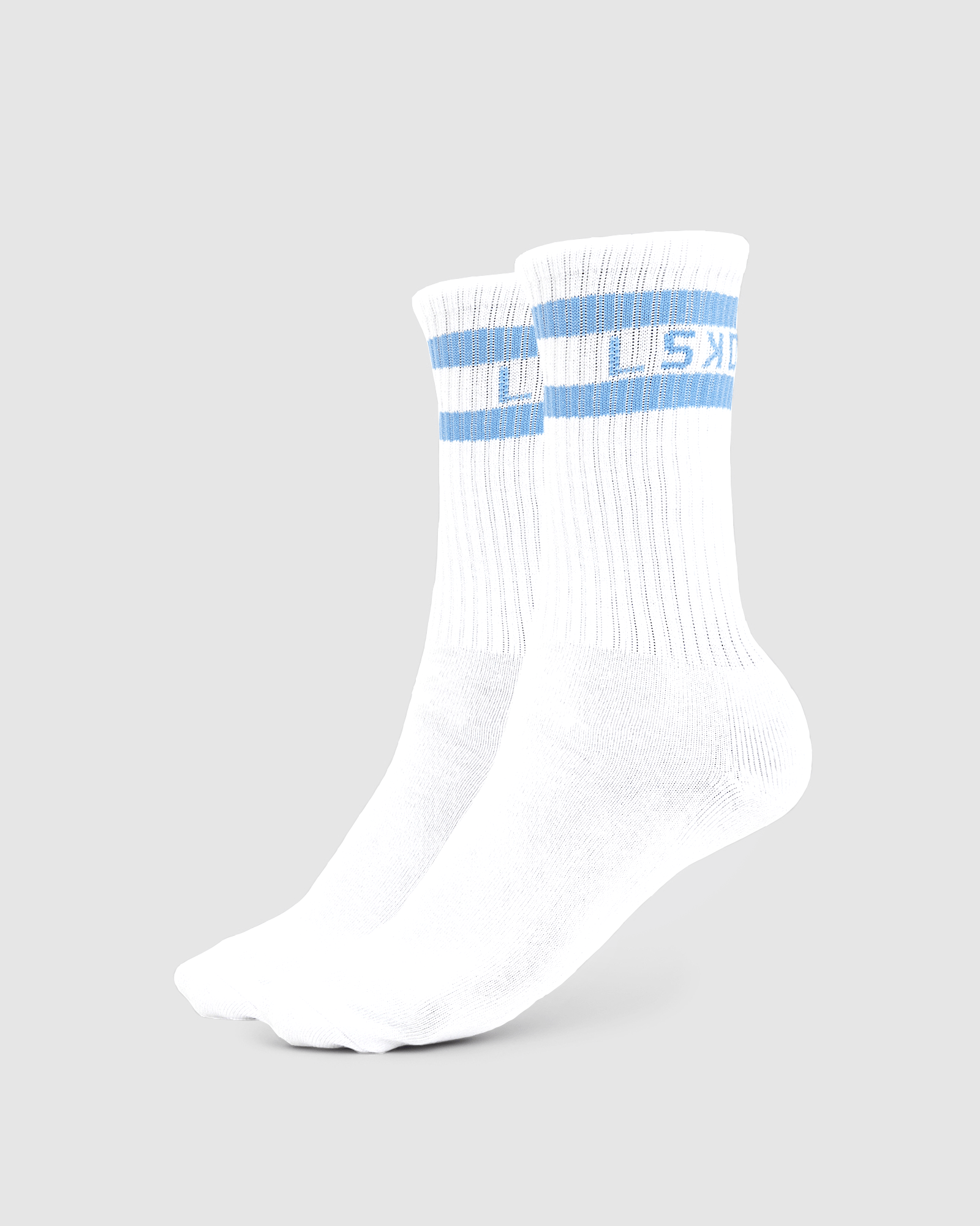 Model wearing A-Line Crew Sock - Soft Blue