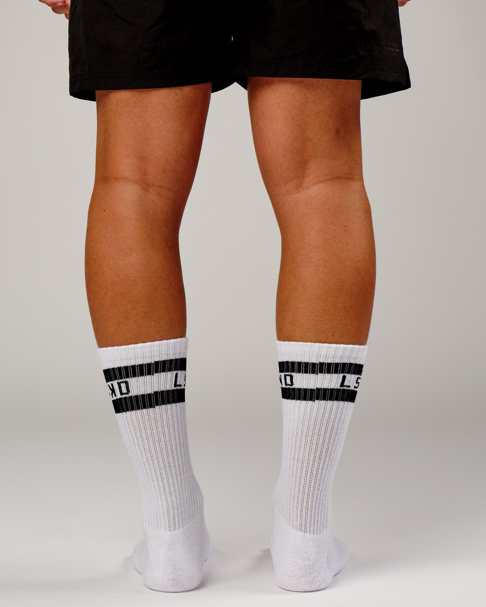 Model wearing A-Line Crew Sock - White-Black