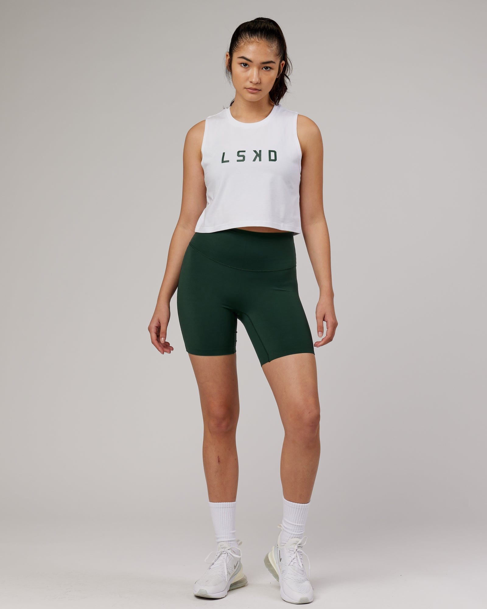 Model wearing Agile FLXCotton  Tank - White-Pineneedle