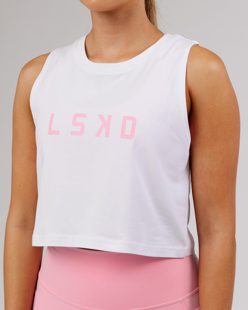 Model wearing Agile FLXCotton Tank - White-Pink