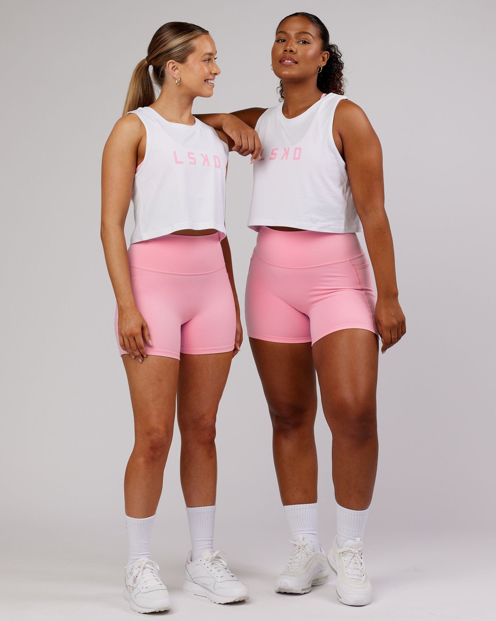 Model wearing Agile FLXCotton Tank - White-Pink