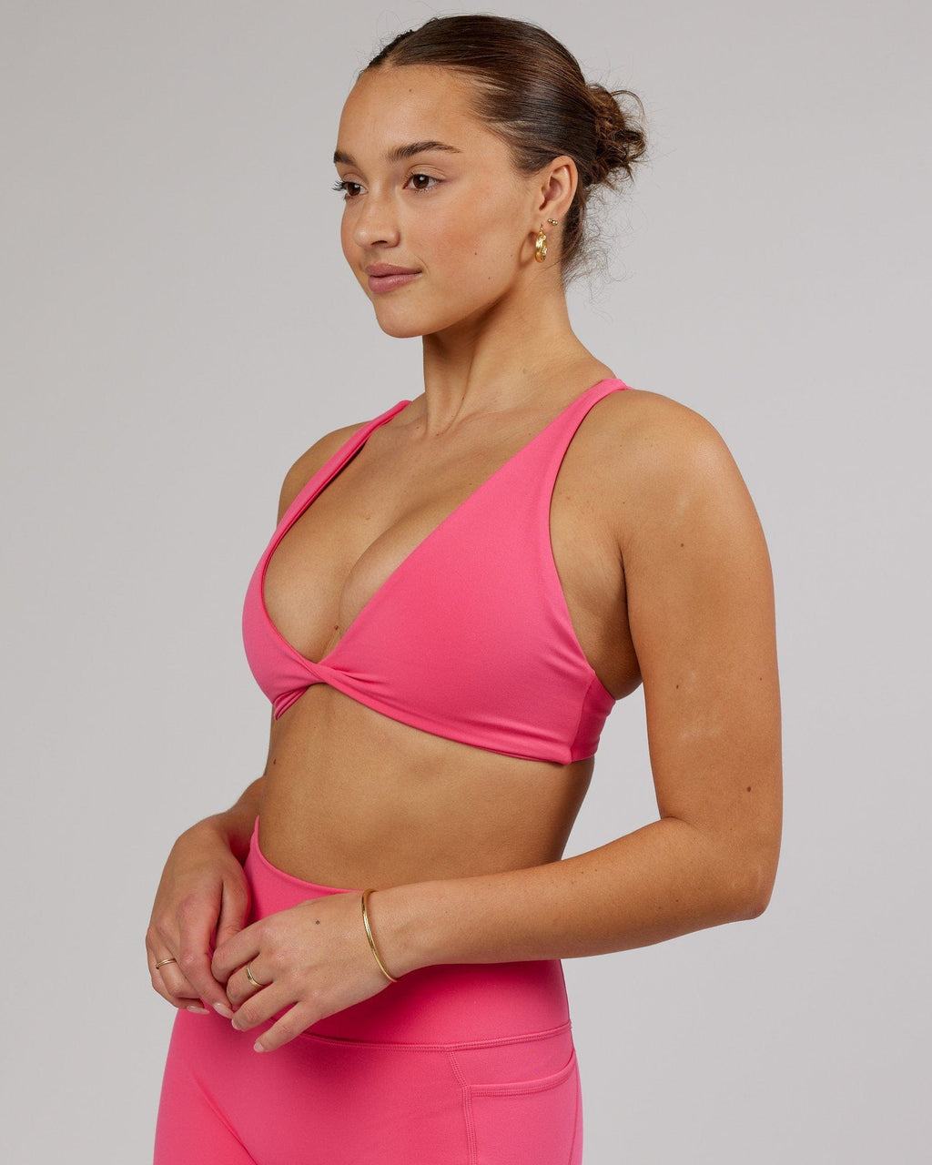 Model wearing Agile Sports Bra - Flamingo