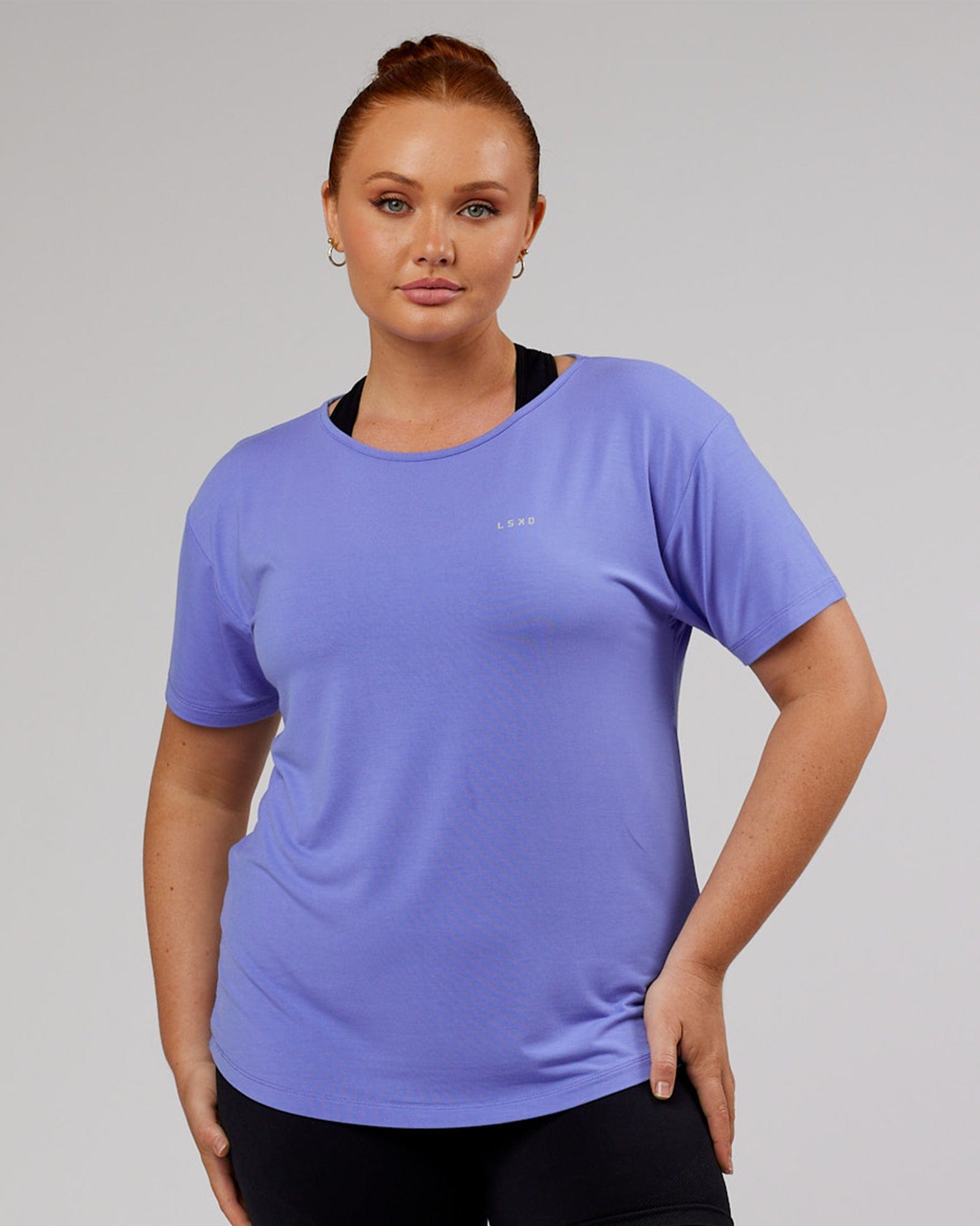 Model wearing Air Slouch Tee - Cornflower Blue