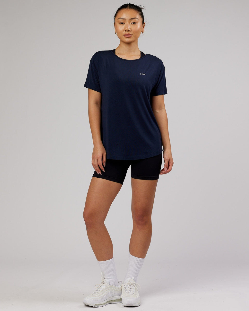 Model wearing Air Slouch Tee - Navy
