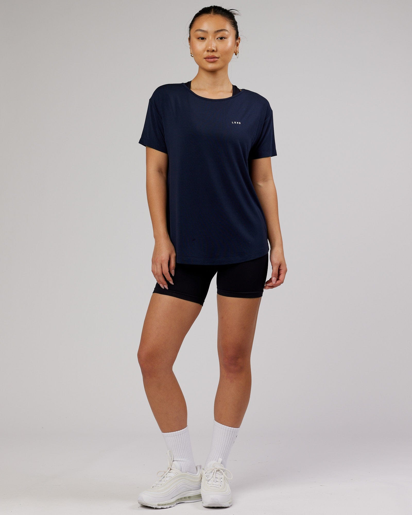 Model wearing Air Slouch Tee - Navy