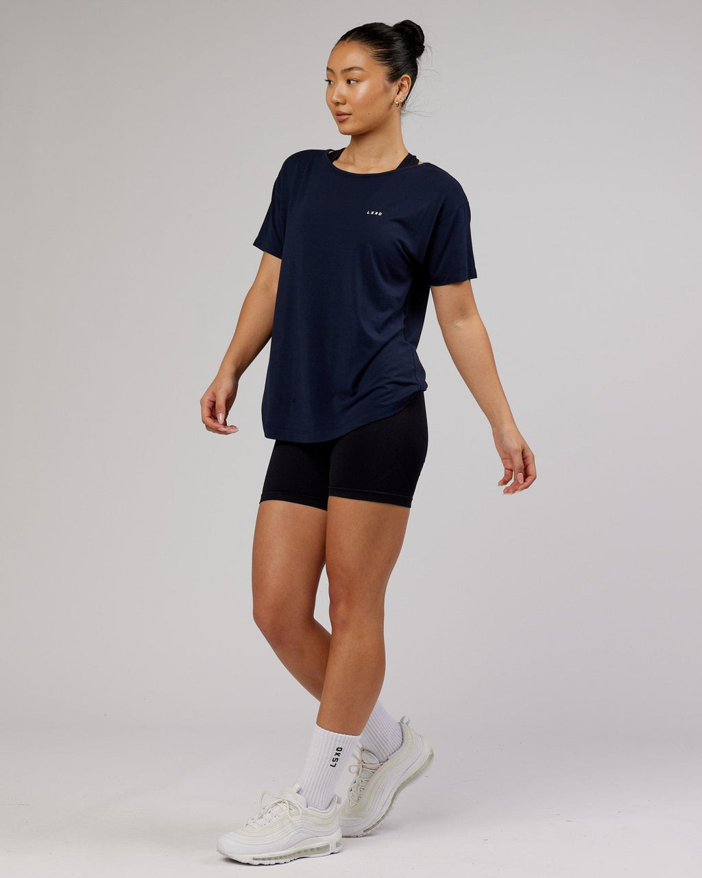 Model wearing Air Slouch Tee - Navy