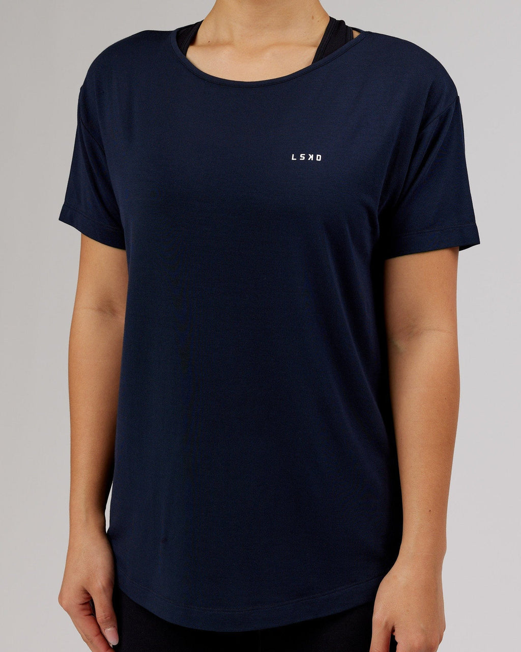 Model wearing Air Slouch Tee - Navy