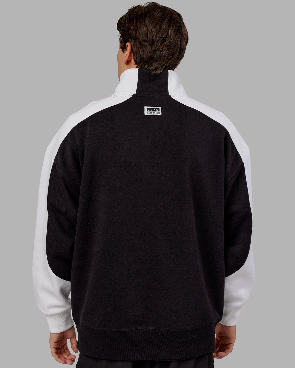 Model wearing Alumni 1/4 Zip Sweater Oversize - Black-White